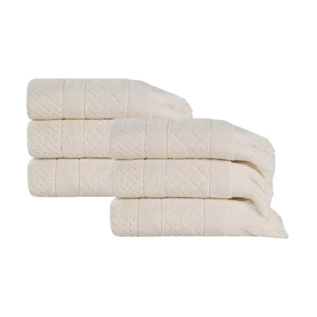 Cotton Geometric Jacquard Plush Soft Absorbent Hand Towel Set of 6, Ivory - Blue Nile Mills