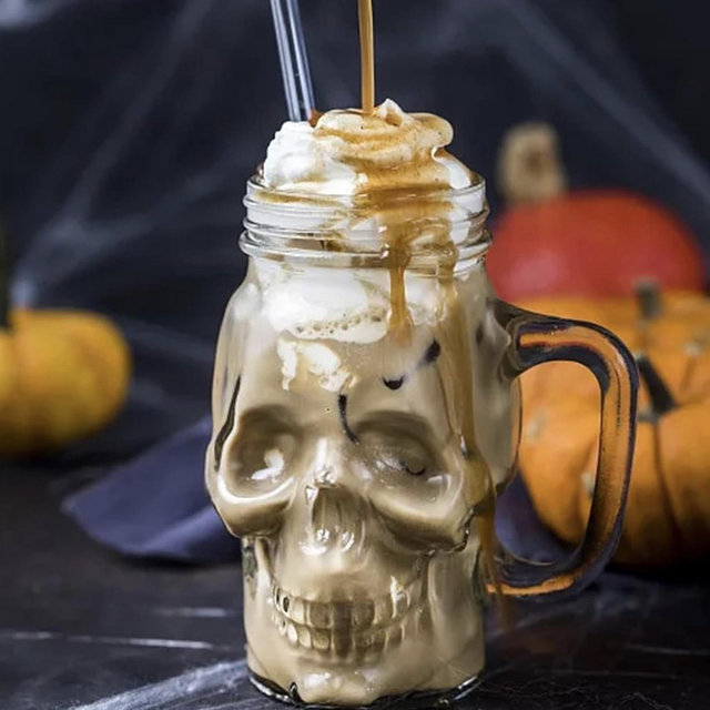 TOPZEA 6 Pack Skull Mason Jars with Handle, 16 Oz Glass Beer Mugs Gothic Wide Mouth Tumbler Cup with Straws and Lids, Novelty Pub Bar Mug Halloween Drinking Glasses for Beverage, Liquor, Mix Cocktail