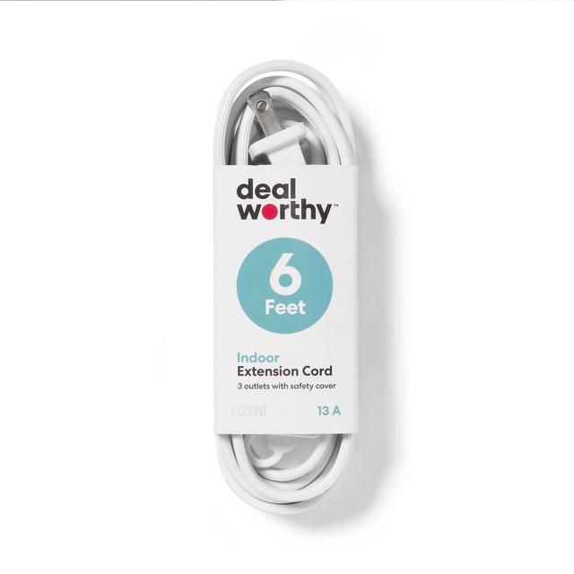 6' 3 Outlet Indoor Extension Cord White - Dealworthy™