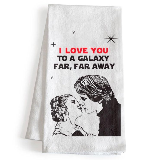 MAINEVENT I Love You to a Galaxy Far Far Away Kitchen Towel 18x24 Inch, S Wars Tea Towel, S Wars Hand Towel, Nerdy Home Decor, Hans Character Decor, 80s Movie Memorabilia, Geek Gift Idea