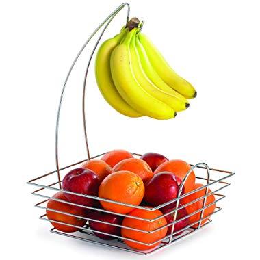 TableCraft Products 12SR Meranda Fruit/Banana Combo Basket, Chrome Plated Metal, Square, 12" x 12" x 18"