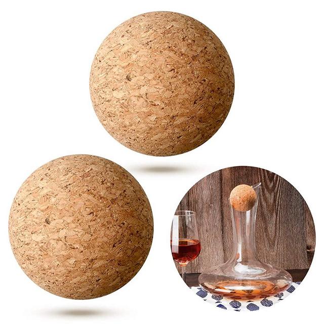 2 Pieces Wine Cork Ball Wooden Cork Ball Stopper for Wine Decanter Carafe Bottle Replacement, 2.4 Inch/ 6.1 cm