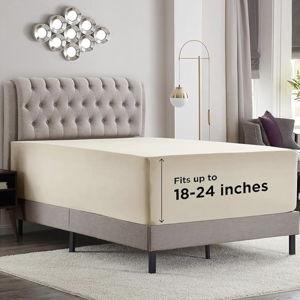 Empyrean Beige Cream Extra Deep Pocket King Fitted Sheet Only, Hotel Luxury King Size Fitted Sheets Easily Fits 18 to 24 Inch Mattress, Super Soft, Wrinkle-Free Bottom Sheets with Corner Straps
