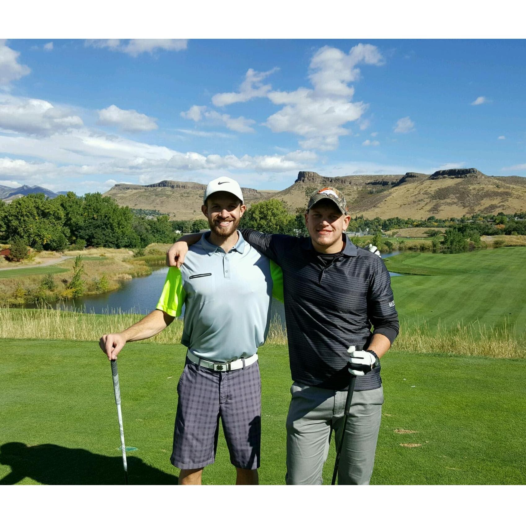Max and younger brother Jack playing golf at Fossil Trace.