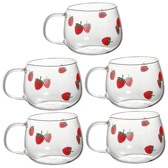 Cabilock 5pcs Strawberry Drinking Glass Clear Glass Coffee Mugs Glass Coffee Cup Strawberry Glass Cup Glass Mugs Clear Mugs for Coffee Tea Mugs Glass Latte Cup Hot Drink Transparent
