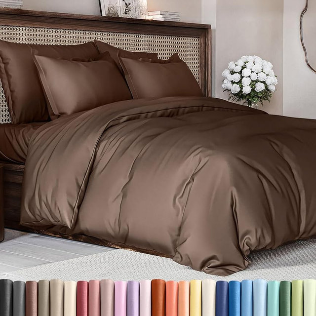 Duvet Cover King Size Set - Extra Soft King Duvet Cover 104" x 90" with 2 Pillow Shams for Women, Men, Kids & Teens - Hotel Luxury, Easy-Care w/ Zipper Closures & Ties - Comfy and Breathable (Brown)