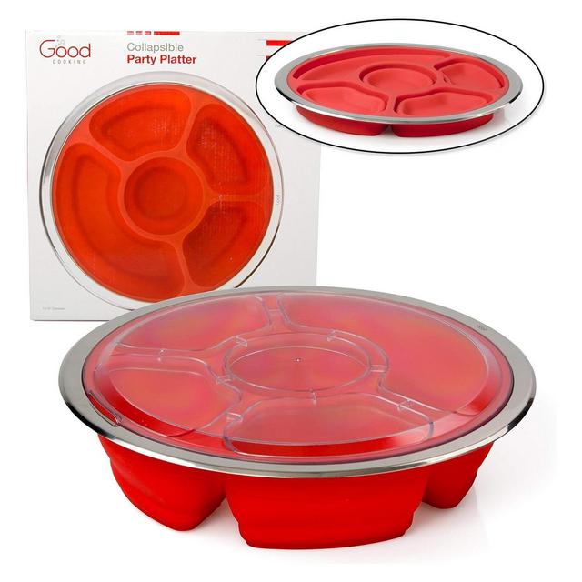 Appetizer Serving Fruit/Veggie Tray and Collapsible Party Platter with Lid - Easy to Clean, Portable, BPA Free, and Dishwasher Safe