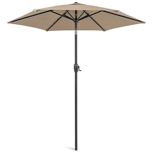 Best Choice Products 7.5ft Heavy-Duty Round Outdoor Market Patio Umbrella w/Steel Pole, Push Button Tilt, Easy Crank Lift - Tan