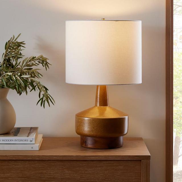 Wood And Ceramic Table Lamp, Medium, Reactive Rust, Burnt Wax