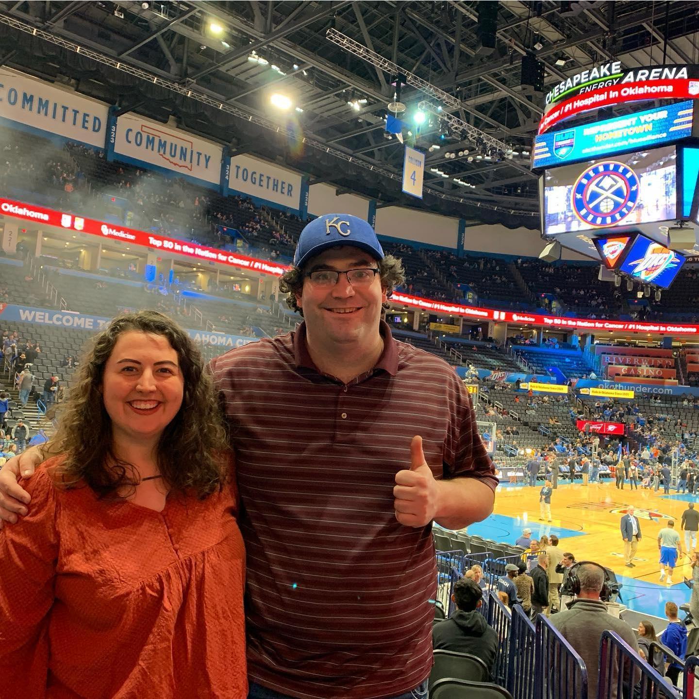 Alex and Andy in Oklahoma City at a Thunder game