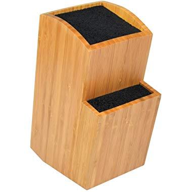 Bamboo Universal Knife Block - Extra Large Two-tiered Slotless Wooden Knife Stand, Organizer & Holder - Convenient Safe Storage for Large and Small Knives & Utensils - Easy to Clean Removable Bristles