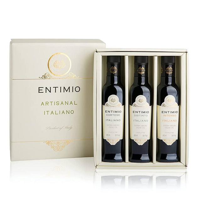 Entimio Collection | 2021 Harvest Organic Olive Oil Set Extra Virgin from Tuscany, Italy | Award-Winning, High in Polyphenols, Early Harvest Italian Olive Oil | 25.5 (3 x 8.5) fl oz