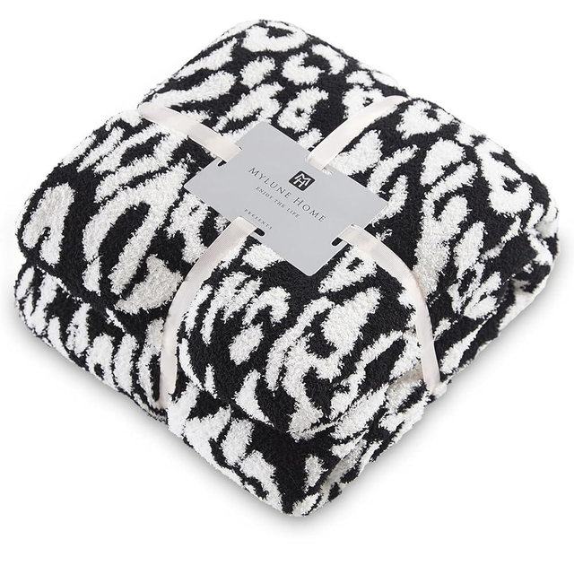 MH MYLUNE HOME Ultra Soft Leopard Throw Blanket (71x78 inches) Microfiber Blanket Plush Warm Reversible Cheetah Blanket Leopard Pattern Throw for Couch Bed Sofa, Black and White, 71"x78"