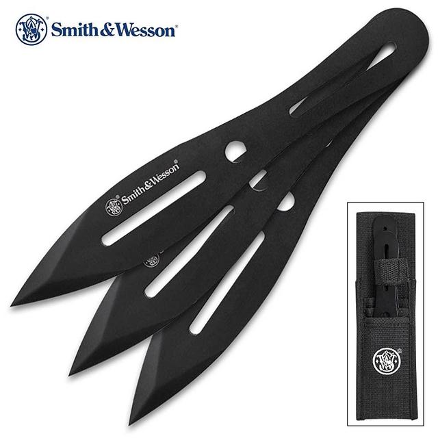 Smith & Wesson SWTK8BCP Three 8in Stainless Steel Throwing Knives Set with Nylon Belt Sheath