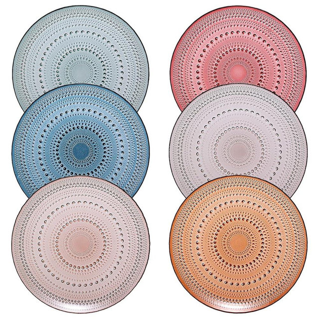 Khen Glass Hobnail Colored Plates | Set of 6 | Natural Colors 10.6" Dinner or Charger Plate - Dessert, Charger, Appetizer Plate, Snack, Fruit | Vintage Art Deco Hand Wash Housewarming Gift