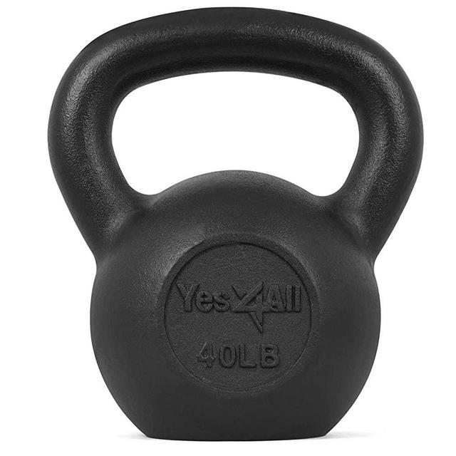 Yes4All Solid/Protective Rubber Base Cast Iron Kettlebell Weights – Great for Full Body Workout and Strength Training and 10-40lbs Adjustable Kettlebell Weights Set