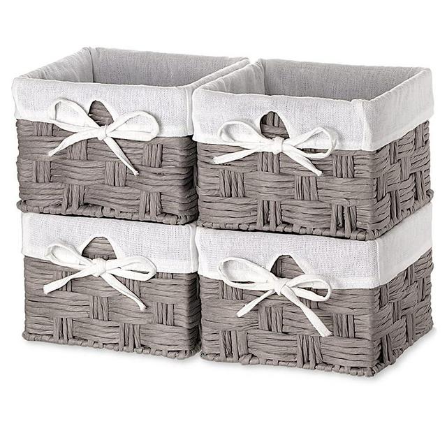 EZOWare Set of 4 Woven Paper Rope Wicker Storage Nest Baskets Organizer Container Bins with Liner for Organizing Kids Baby Closets, Room Decor, Toys, Towels, Gift Baskets Empty - Gray (7 x 7 x 5.5")
