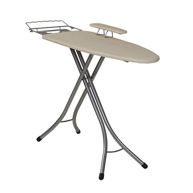 Household Essentials Pressing Station Steel Top Wide Ironing Board with Iron Rest and Sleeve Board | Cotton Cover and Silver Finish | 18" x 49" Iron Surface