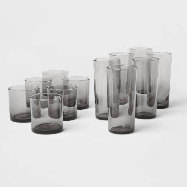 12pc Glass Ashboro Highball and Double Old Fashion Glasses Set Gray - Threshold™