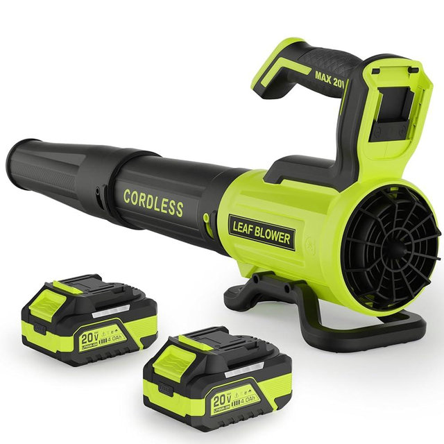 Leaf Blower Cordless with 2× 4.0Ah Batteries and Charger, 560CFM & 180MPH Lightweight Leaf Blower, 2 Speed Electronic Control, 20V Electric Blower for Driveway, Lawn & Yard Care