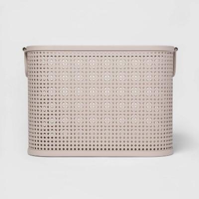 Small Milkcrate Metal Bin With Powder Coated Finish, Attached Handle and Mesh Bottom Light Gray - Project 62™
