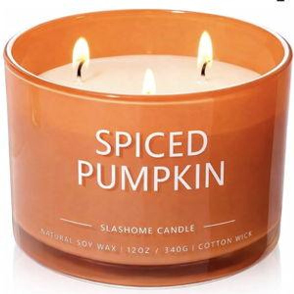 Pumpkin Spice Scented Candle, Luxury Large 3 Wick Soy Candle 12 Oz, 60+ Hour Long Lasting Clean Burn, Elegant Aromatherapy Home Decor, Housewarming & Birthday Gift for Men & Women