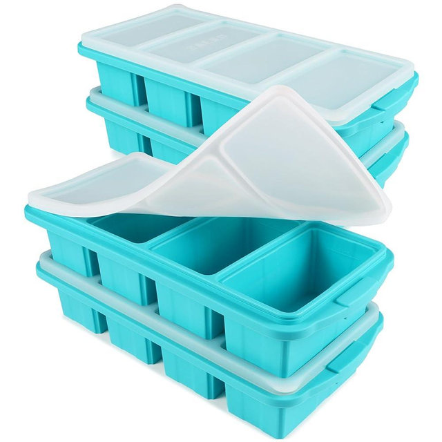 Ztomine Silicone Freezer Tray With Lid - Silicone Freezer Food Molds- Large Ice Cube Tray,4-Pack Silicone Freezer Container,Freeze & Store Soup, Sauce, Broth,Leftovers - Makes 4 Perfect 1 Cup