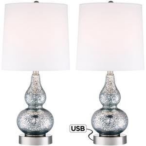Castine Blue Mercury Glass Table Lamp with USB Port Set of 2 - - Amazon.com