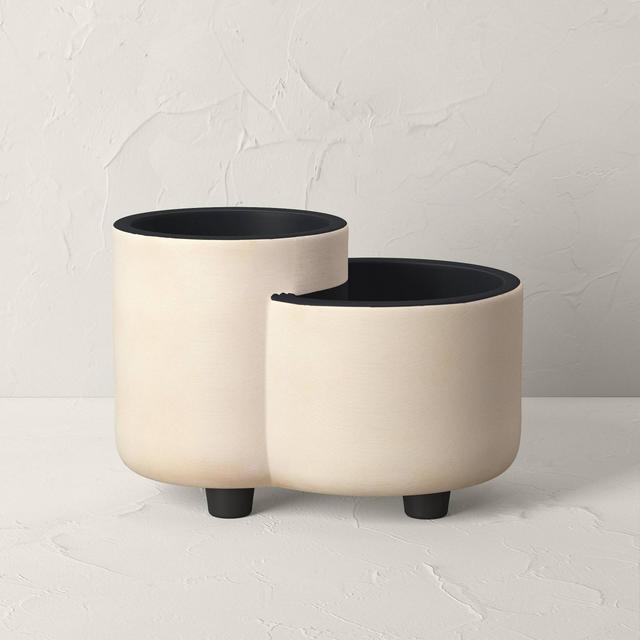 9.76" Outdoor Stoneware Tiered Footed Planter Black/Beige - Opalhouse™ designed with Jungalow™
