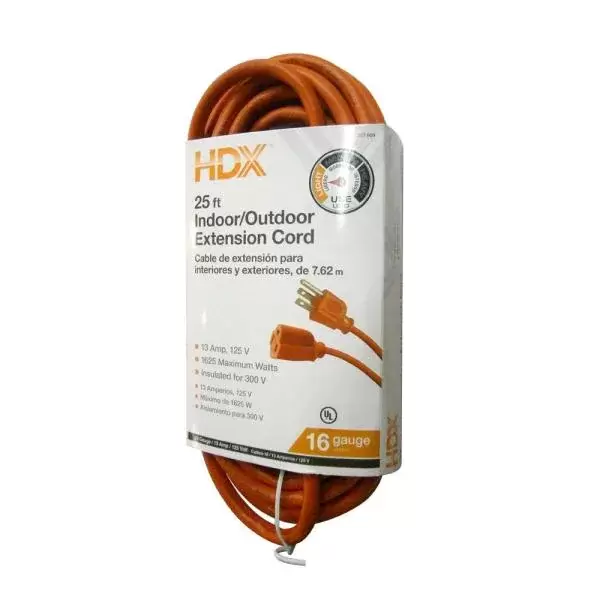 25 ft. 16/3 Light-Duty Indoor/Outdoor Extension Cord, Orange