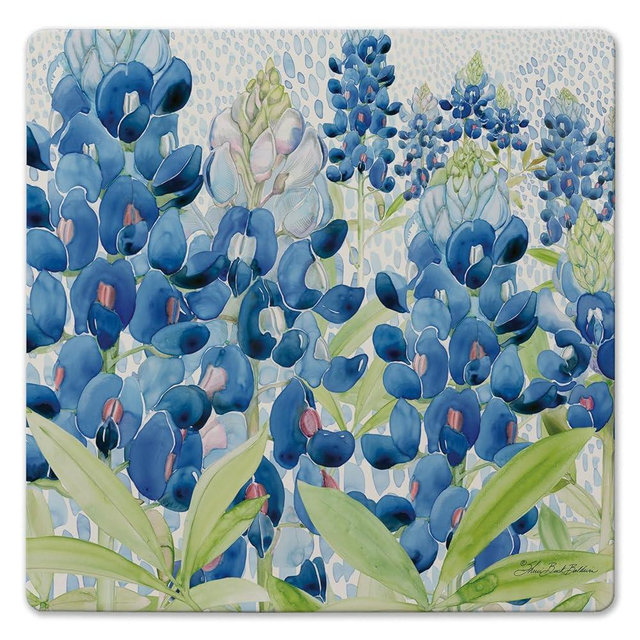 Thirstystone Bluebonnets Decorative Heat Tolerant Stone Trivet with Non-Skid Cork Backing 8” Square Artistic, Durable, Easily Wipes Clean