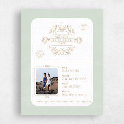 Green Destination Wedding Save the Date - Montavilla Portrait