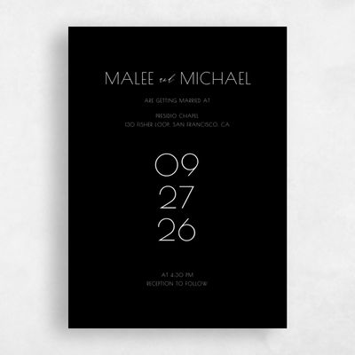 Black Wedding Invitation - Fountaine Portrait