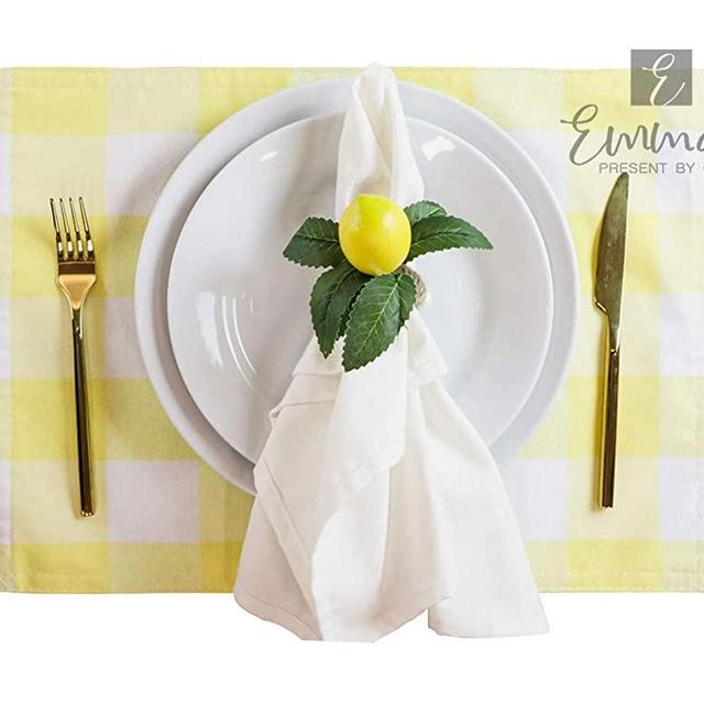 Emma's Buffalo Check placemats Set of 4pcs, placemats for Dining Table, Kitchen placemats, Everyday use (Yellow and White Placemats Set)