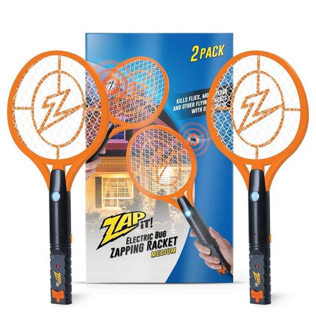 ZAP iT! Electric Fly Swatter Racket & Mosquito Zapper - High Duty 4,000 Volt Electric Bug Zapper Racket - Fly Killer USB Rechargeable Fly Zapper Indoor Safe - 2 Pack (Medium, Orange)
