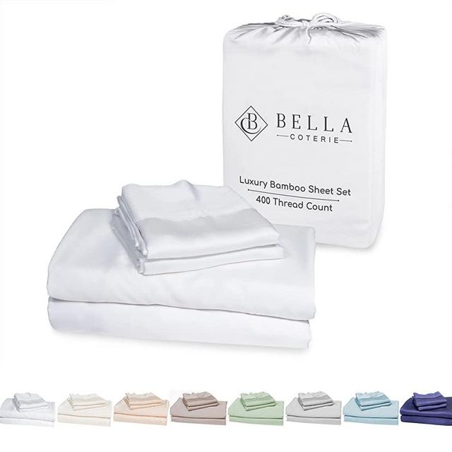 Bella Coterie Luxury Bed Sheet Set | 100% Organically Grown Bamboo Viscose | Ultra Soft and Cooling Better Than Cotton or Silk | 2 Pillowcases, Flat, and Extra Deep Fitted Sheet [King, White]