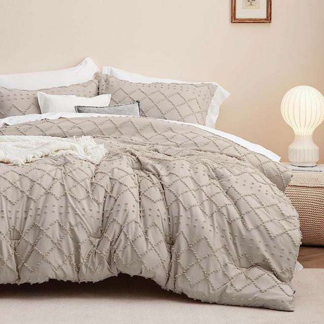 Bedsure Boho Comforter Set King - Linen Tufted Shabby Chic Bedding Comforter Set for All Seasons, 3 Pieces Western Comforter Set, Farmhouse Modern Bed Set for Women Men Girls