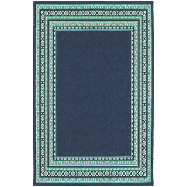 7'10"X10'10" Marlowe Border Patio Rug Navy/Green