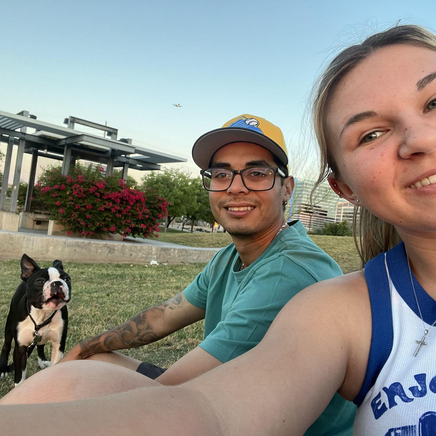 Date walk around a lake and watch the sunset
