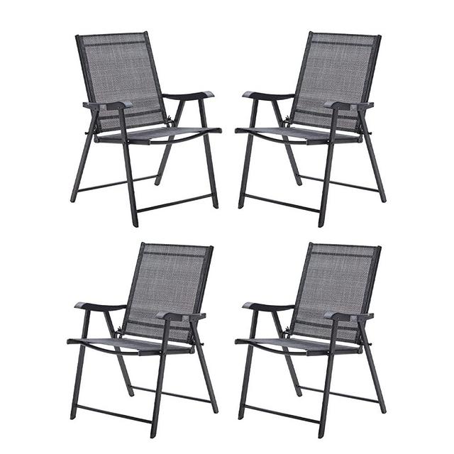 Folding Patio Chairs with Arms，Portable Patio Dining Chairs Sling Back Chairs for Garden, Set of 4