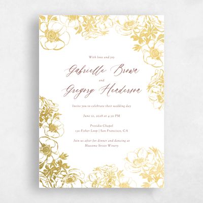 White Floral Wedding Invitation - Anemone Portrait Foil