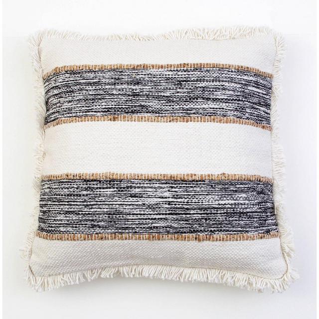 20"X20" Bodhi Jute Rope Fringe Trim Pillow Jet Black - Decor Therapy