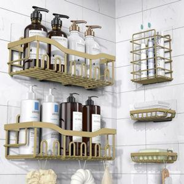 EUDELE 5-Pack Rustproof Stainless Steel Shower Caddy – No Drill Adhesive Bathroom Organizer with Large Capacity, Spacious Shower Shelves for Inside Shower, Kitchen & Home Decor Storage-XL Size