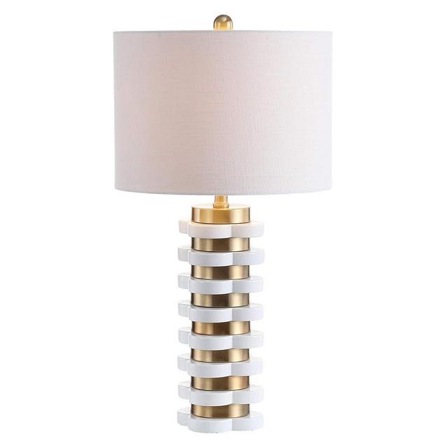 JONATHAN Y JYL1010A Wellington 26.5" Quatrefoil Striped Resin LED Table Lamp Contemporary Bedside Desk Nightstand Lamp for Bedroom Living Room Office College Bookcase LED Bulb Included, Brass Gold