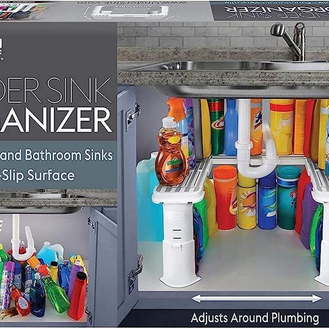 Expandable Under Sink Organizer and Storage I Bathroom Under the Sink Organizer Kitchen Under Sink Shelf I Cleaning Supplies (2 Pack)