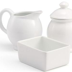 KooK Sugar and Creamer Set, 3 Piece, Pitcher, Sugar Bowl with Lid and Spoon, Sweetener Holder, White (Vintage Design)