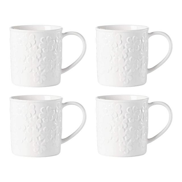 Kate Spade Blossom Lane 4-Piece Mug Set, 4 Count (Pack of 1), White