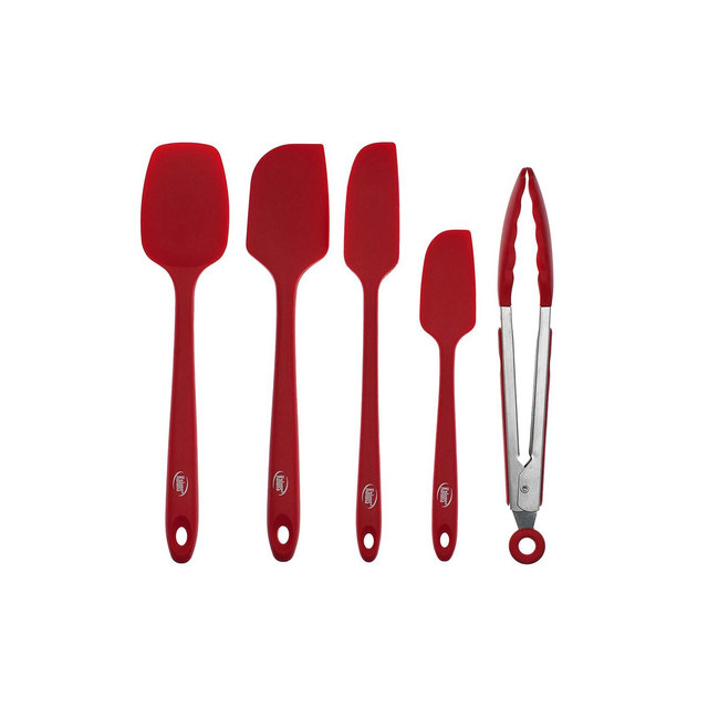 Kaluns Silicone Spatula and Tong Set, 5 Piece Set, RED