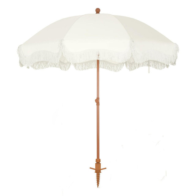 Captiva Designs 7ft Portable Patio Umbrella with Fringe - Stylish Outdoor Shade with UPF 50+ Protection White