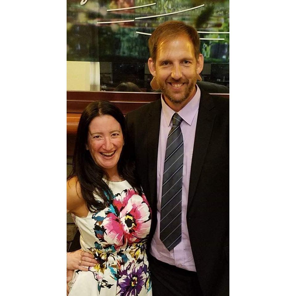 At our first wedding together. (Not our own.) Turns out we clean up pretty nicely.